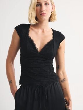 Abercrombie & Fitch Black Lace V-Neck Cap Sleeve Top